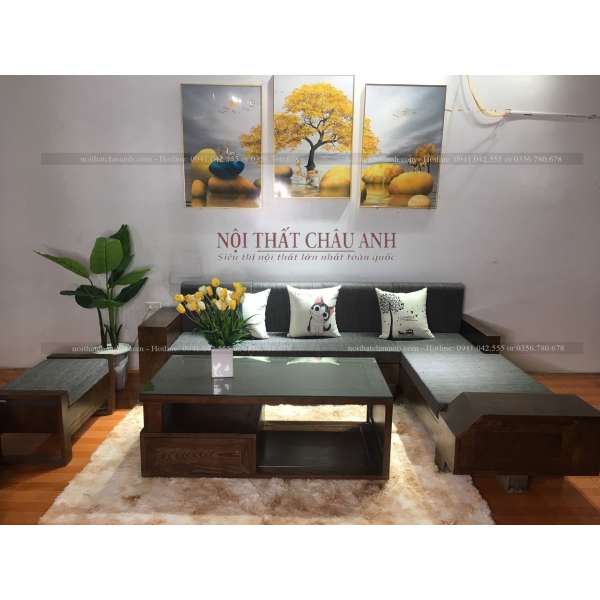 Sofa gỗ chữ L sồi Nga hiện đại cho phòng khách